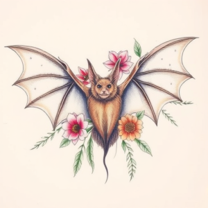 Floral Bat Tattoo