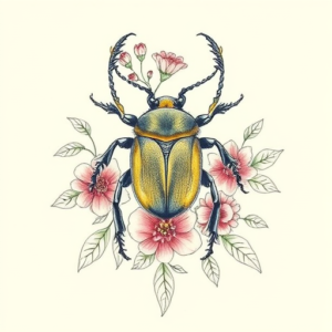Floral Beetle Tattoo