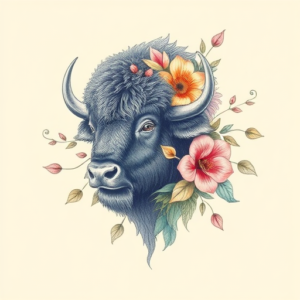 Floral Bison Tattoo