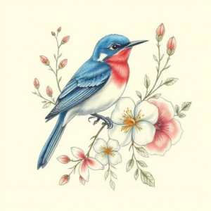 Floral Bluebird Tattoo