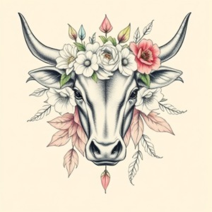 Floral Bull Tattoo