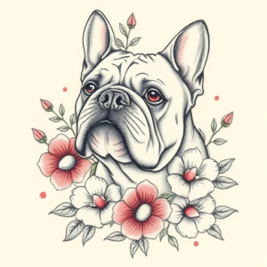 Floral Bulldog Tattoo