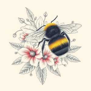 Floral Bumblebee Tattoo