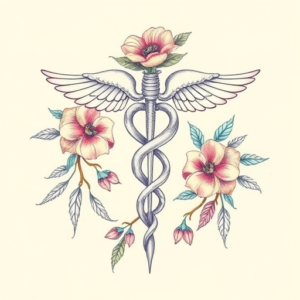Floral Caduceus Tattoo