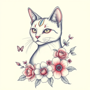Floral Cat Tattoo
