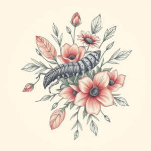 Floral Centipede Tattoo