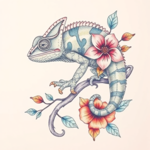 Floral Chameleon Tattoo