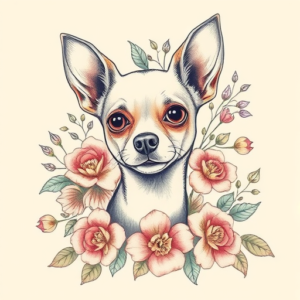 Floral Chihuahua Tattoo
