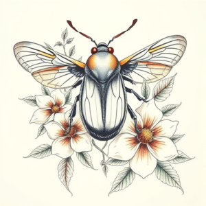 Floral Cicada Tattoo
