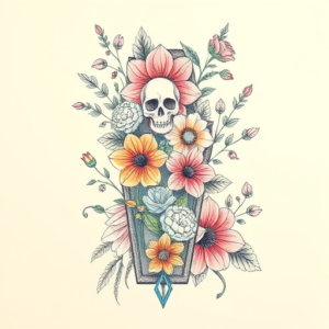 Floral Coffin Tattoo