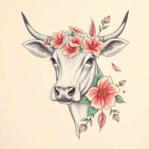 Floral Cow Tattoo