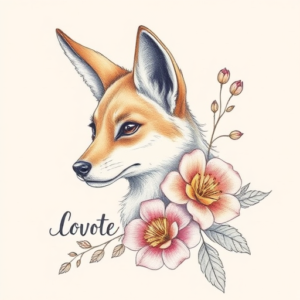Floral Coyote Tattoo