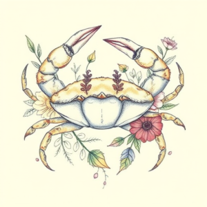 Floral Crab Tattoo