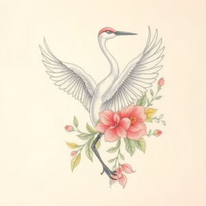 Floral Crane Tattoo