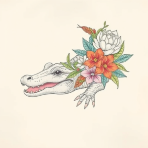 Floral Crocodile Tattoo