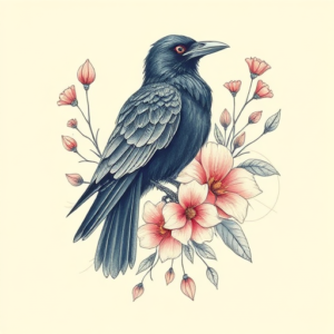 Floral Crow Tattoo