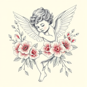 Floral Cupid Tattoo
