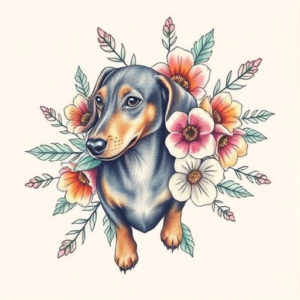 Floral Dachshund Tattoo