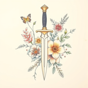 Floral Dagger Tattoo