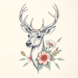 Floral Deer Tattoo