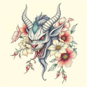 Floral Demon Tattoo