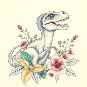 Floral Dinosaur Tattoo