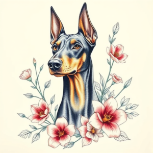 Floral Doberman Tattoo