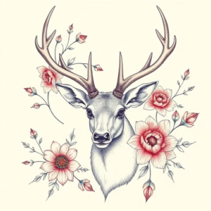 Floral Elk Tattoo