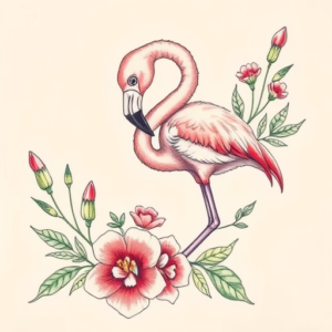 Floral Flamingo Tattoo