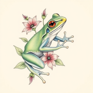 Floral Frog Tattoo