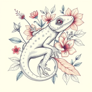 Floral Gecko Tattoo