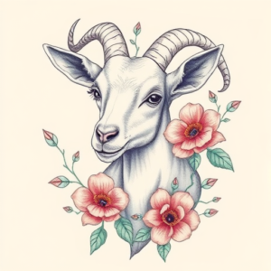 Floral Goat Tattoo