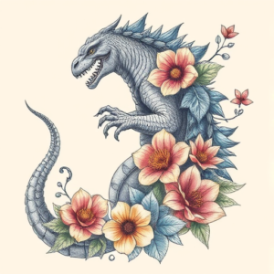 Floral Godzilla Tattoo