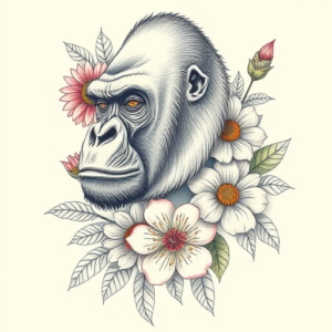 Floral Gorilla Tattoo