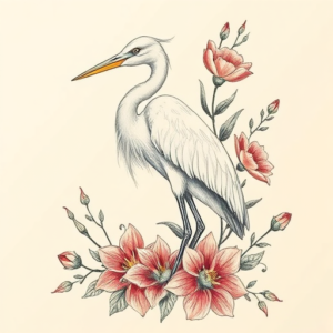 Floral Heron Tattoo