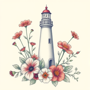 Floral Lighthouse Tattoo