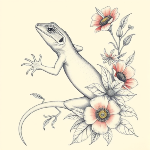 Floral Lizard Tattoo