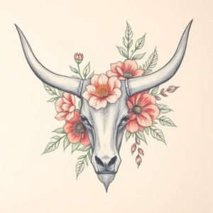 Floral Longhorn Tattoo