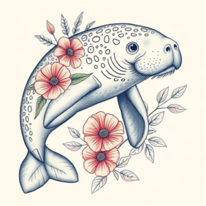 Floral Manatee Tattoo