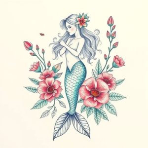 Floral Mermaid Tattoo
