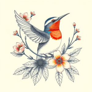 Floral Mockingbird Tattoo
