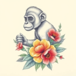 Floral Monkey Tattoo
