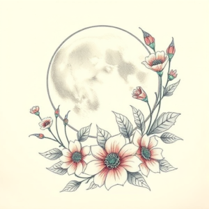 Floral Moon Tattoo