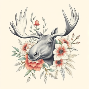 Floral Moose Tattoo