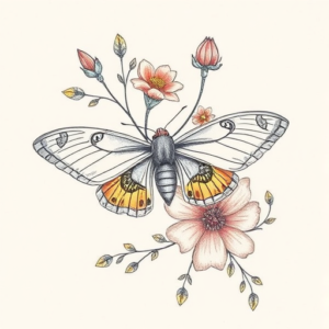 Floral Mothman Tattoo