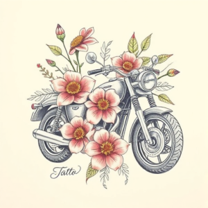 Floral Motorcycle Tattoo