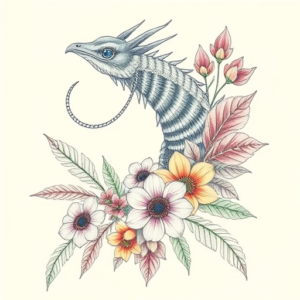 Floral Mythosaur Tattoo