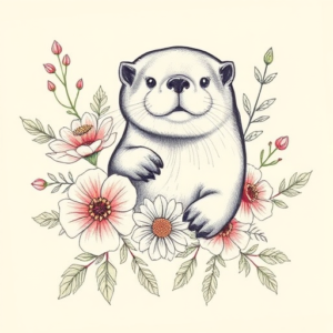 Floral Otter Tattoo
