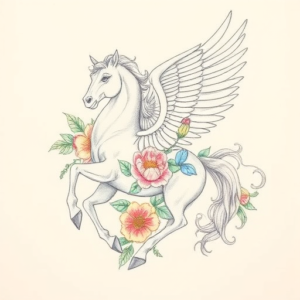 Floral Pegasus Tattoo