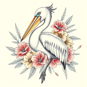 Floral Pelican Tattoo